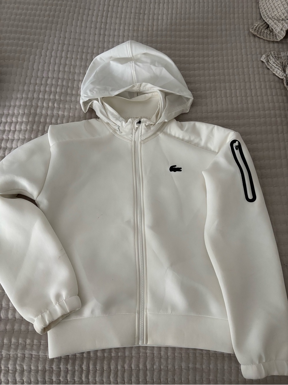 Lacoste White Hooded Zip-Up Jacket